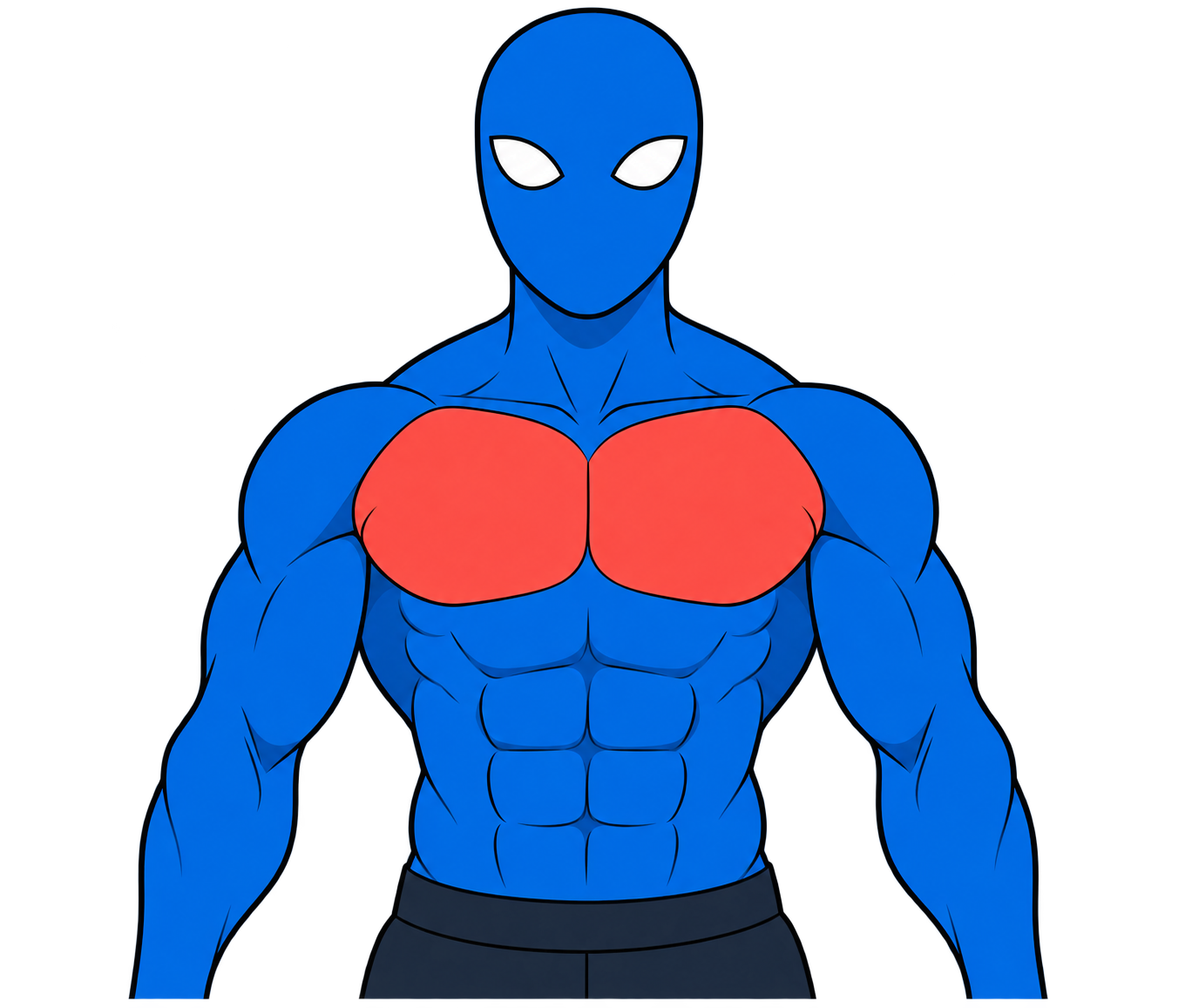 Our blue training character with the pectoral muscles highlighted in coral red